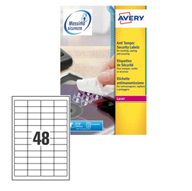 Poliestere adesivo L6113 bianco antim. 20fg A4 45,7x21,2mm (48et/fg) laser Avery