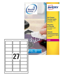 Poliestere adesivo L6114 bianco antim. 20fg A4 63,5x29,6mm (27et/fg) laser Avery