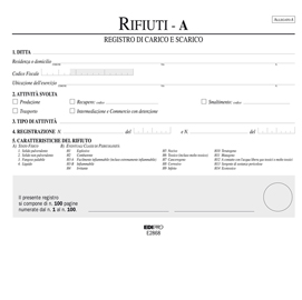 REGISTRO CARICO/SCARICO RIFIUTI DETENTORI MOD.A 22,5X29,7 100PAG. E2868