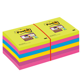 BLOCCO 90foglietti Post-it® Super Sticky 76x76mm ULTRACOLOR 654-12SSUCC