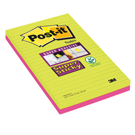 BLOCCO 45foglietti Post-it® Super Sticky 127x203mm righe ULTRACOLOR 845-4SUCC