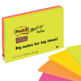 BLOCCO 45foglietti Post-it® Super Sticky 101x152mm MEETING NOTE NEON 6445-SSP