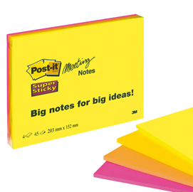 BLOCCO 45foglietti Post-it® Super Sticky 203x152mm MEETING NOTE NEON 6845-SSP