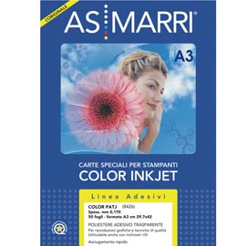 Poliestere trasparente adesivo inkjet A3 0,17mm 50Fg COLOR PATJ 8426 ASMarri