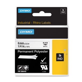 NASTRO POLIESTERE PERMANENTE 19mm x 5.5mtnero su bianco 18484 RHINO
