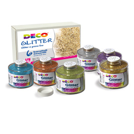 SET 6 BARATTOLI GLITTER GRANA FINE ML150 colori assortiti ART 05404 DECO