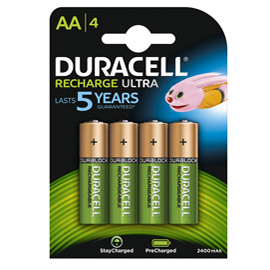 Blister 4 pile ricaricabili B4 - Stilo 2500mAh Duracell Duralock precaricata