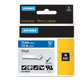 NASTRO VINILE 9mm x 5.5mt nero su bianco 18443 RHINO