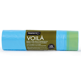 15 SACCHI RIFIUTI 50X60CM-30Lt 15µ AZZURRO c/maniglie VoilA'