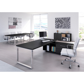 SCRIVANIA MANAGER 180X90cm c/mobile servizio rev. NERO VEN. - PRESTIGE METAL