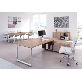 SCRIVANIA MANAGER 180X90cm c/mobile servizio rev. CILIEGIO AR. - PRESTIGE METAL