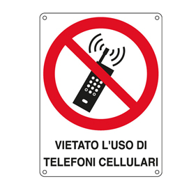 CARTELLO ALLUMINIO 16,6x23,3cm ’VIETATO L’USO DI TELEFONI CELLULARI’