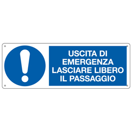 CARTELLO ALLUMINIO 35x12,5cm 'Uscita di emergenza lasciare libero il passaggio