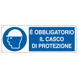 CARTELLO ALLUMINIO 35x12,5cm 'E' obligatorio il casco di protezione