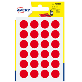 Blister 168 etichetta adesiva tonda PSA rosso Ø15mm Avery