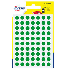Blister 490 etichetta adesiva tonda PSA verde Ø8mm Avery