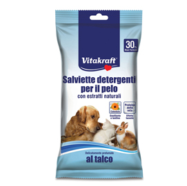 Confezione da 30 salviette detergenti per il pelo di cani, gatti e roditori