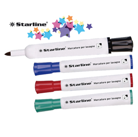 Busta 4 marcatori per lavagne punta tonda 2mm colori assortiti Starline