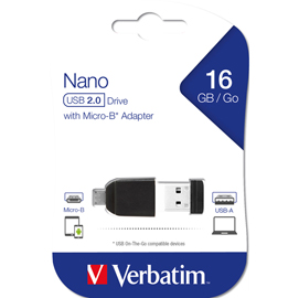 MEMORIA USB2.0 16GB STORE 'N' STAY NANO + OTG MICRO USB ADAPTER