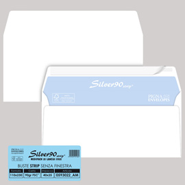 25 buste SILVER90 STRIP FSC®bianca internografata s/finestra110x230mm90gr Pigna