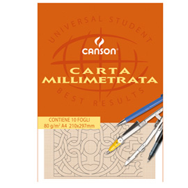 BLOCCO CARTA OPACA MILLIMETRATA 210x297mm 10FG 80GR CANSON