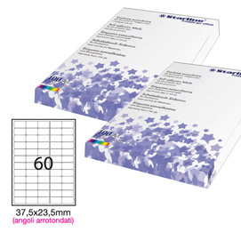 Etichetta adesiva bianca 100fg A4 37,5x23,5mm (60et/fg) angoli tondi STARLINE